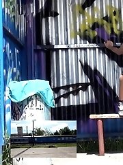 15 pictures - Cute redhead pisses onto a wooden bench