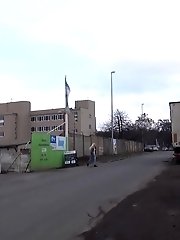 15 pictures - Sexy blonde girl pisses between parked buses