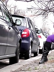 15 pictures - Sexy European has a much needed piss outside