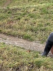 15 pictures - Dark haired babe pisses in the countryside