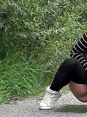 15 pictures - Cute European squatting to pee on a path