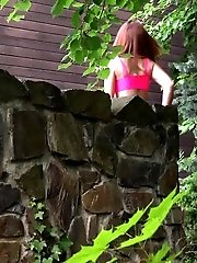 15 pictures - Brunette girl crouches to pee before leaving