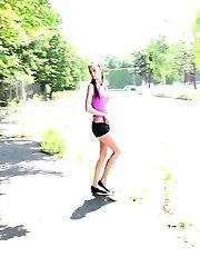15 pictures - Sexy dark haired babe pisses outside