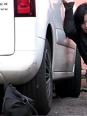 15 pictures - Hot dark haired girl pisses outside