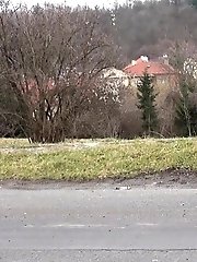 15 pictures - Chubby brunette pisses in the middle of the city