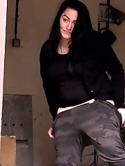 15 pictures - Chubby babe squats to piss in an outbuilding