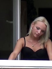 15 pictures - Blonde feels naughty and pisses out of the window