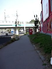 15 pictures - Gorgeous dark haired babe pisses near busy road