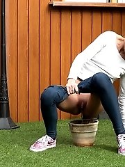 15 pictures - Pretty European relieves herself in plant pot