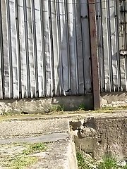 15 pictures - Gorgeous brunette filmed twice pissing outside