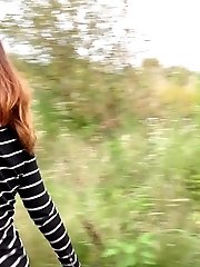 15 pictures - Cute European squatting to pee on a path