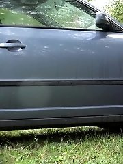 15 pictures - Exotic babe squats behind parked car to piss