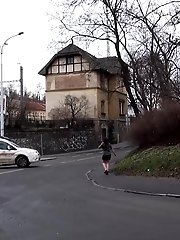 15 pictures - Dark haired babe pulls her panties while pissing