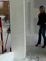 15 pictures - Gorgeous blonde in heels pisses inside