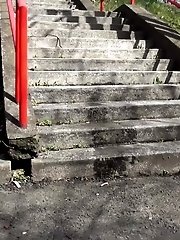 15 pictures - Dark haired girl pisses on concrete steps