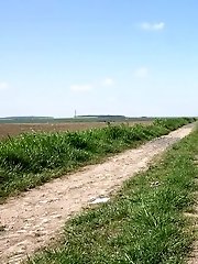 15 pictures - Public pissing on dirt road for this blonde
