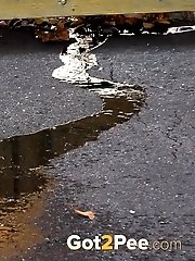 15 pictures - Raven haired babe leaves a piss puddle outside