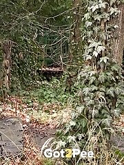 15 pictures - Chubby girl pisses outside on stone step